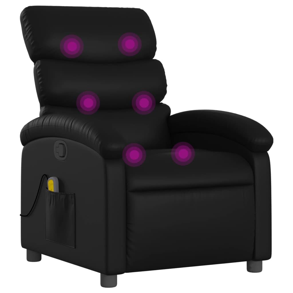 vidaXL Black Faux Leather Manual Recliner Chair with Vibration Massage Function, Adjustable Footrest and Backrest, Side Pocket, and Durable Wooden Frame